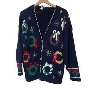 Nutcracker Knitted Button Down Women's Large Wreath Sweater